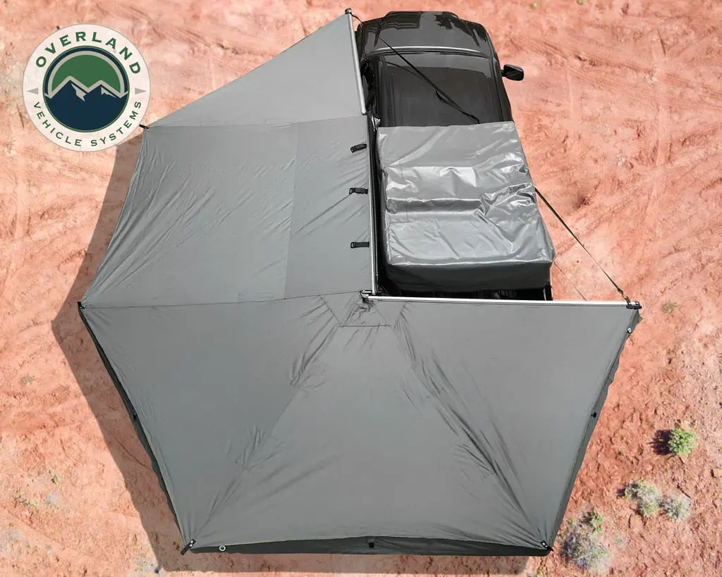 Awning Tent 270 Degree Driver Side Dark Gray Cover With Black Cover Nomadic Overland Vehicle Systems 1