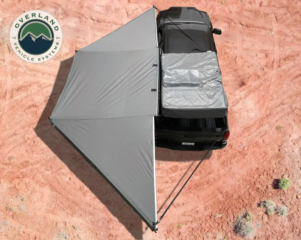 Awning Tent 270 Degree Passenger Side Dark Gray Cover With Black Cover Nomadic Overland Vehicle Systems 1