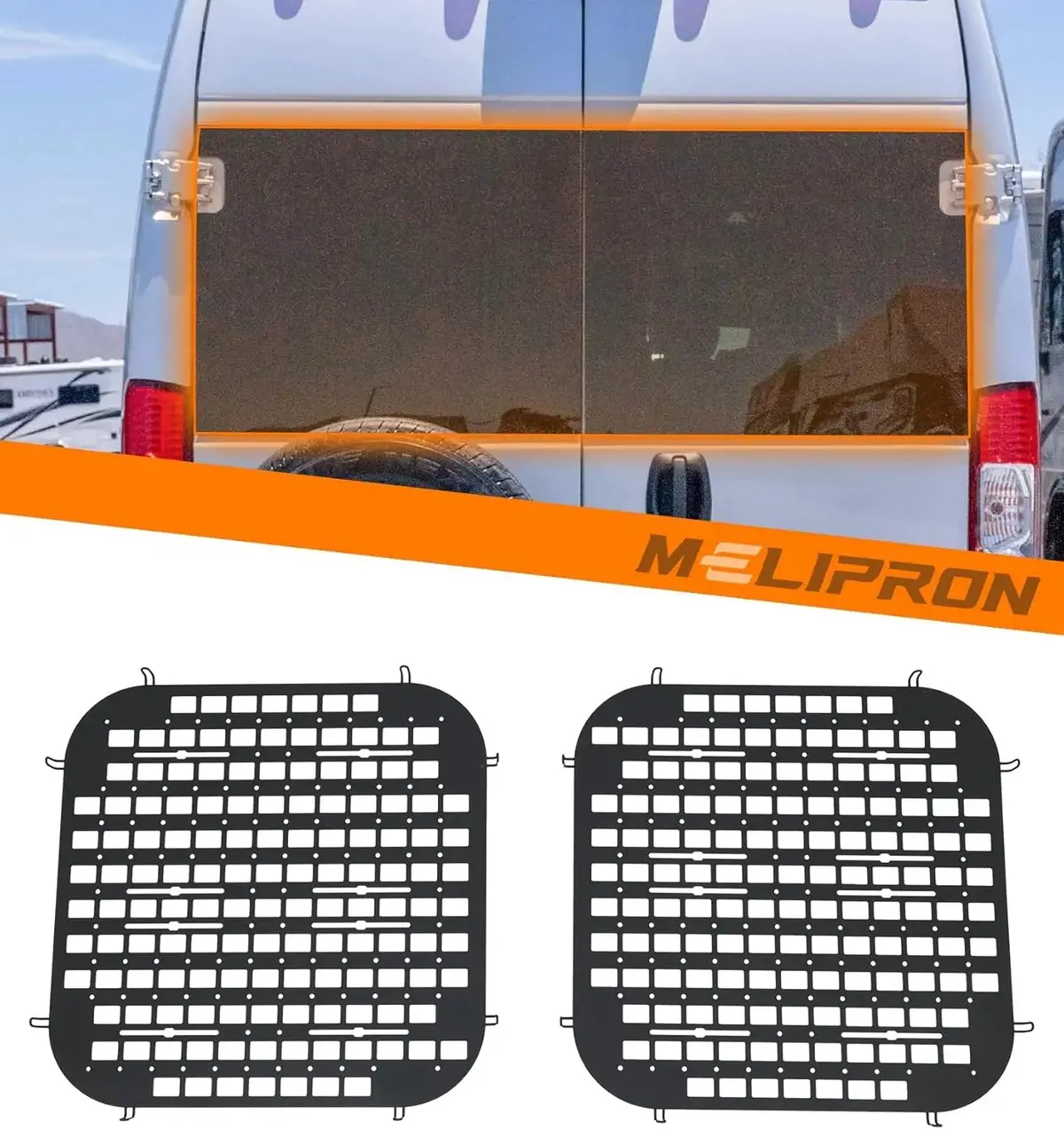 Melipron 2Pcs Rear Security Window Screens Molle Panel For Ram Promaster 1