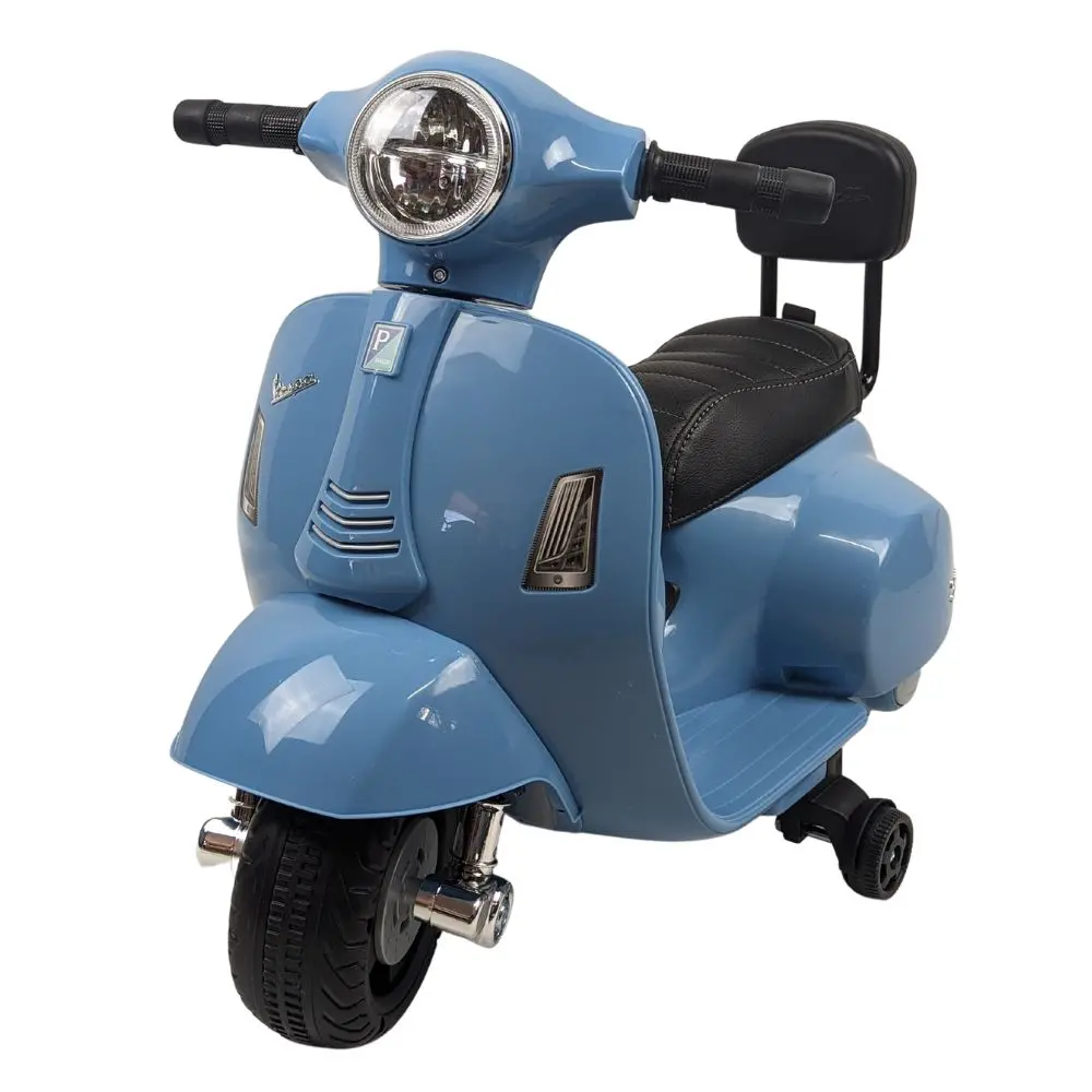Vespa Licensed Mini 6V Electric Ride On Bike With Leather Seat And Backrest - Blue 1