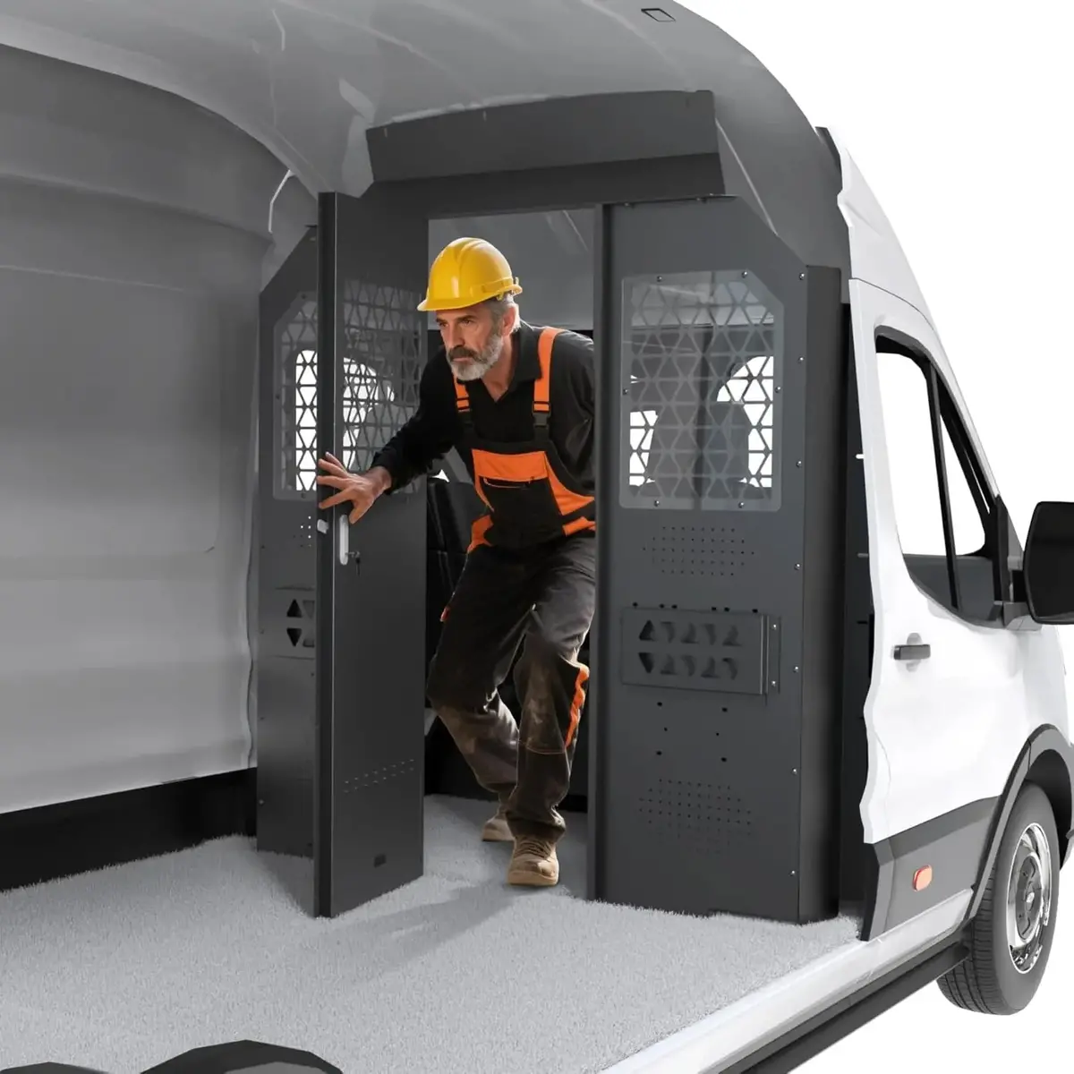 Melipron Ford Transit High Roof Van Partition With Door Handle - Black 1
