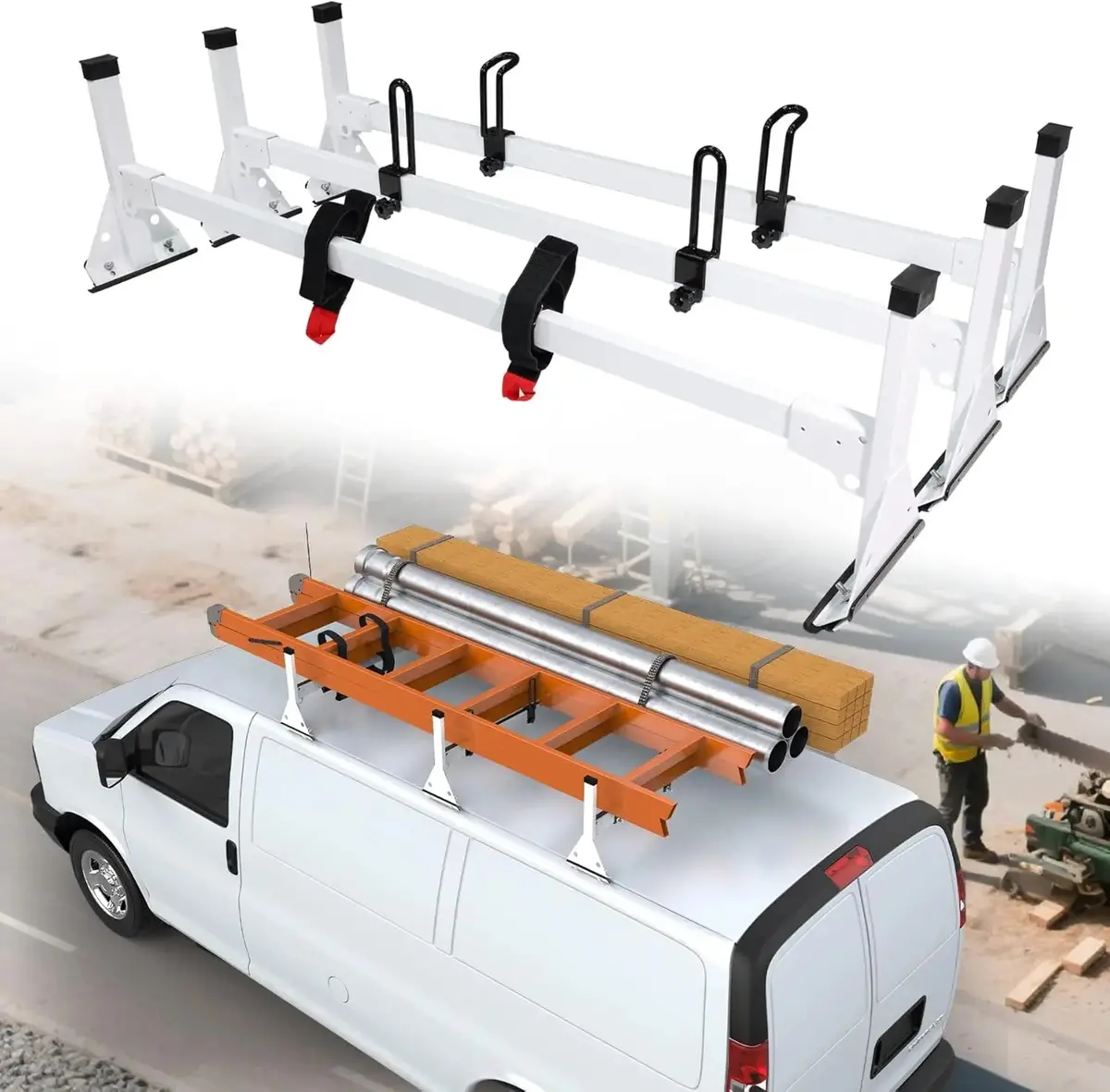 Melipron 800Lbs Van Roof Rack Fit For Chevy Express 1500/2500/3500 Gmc Savana 1