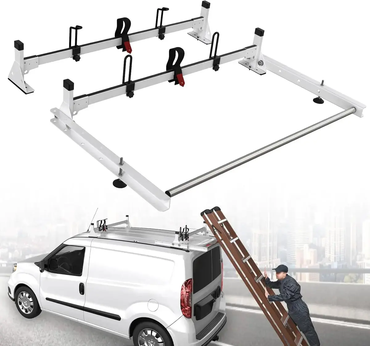 Melipron Van Roof Ladder Racks For Ram Promaster City 2 Bars With Rear Cargo Roller 1