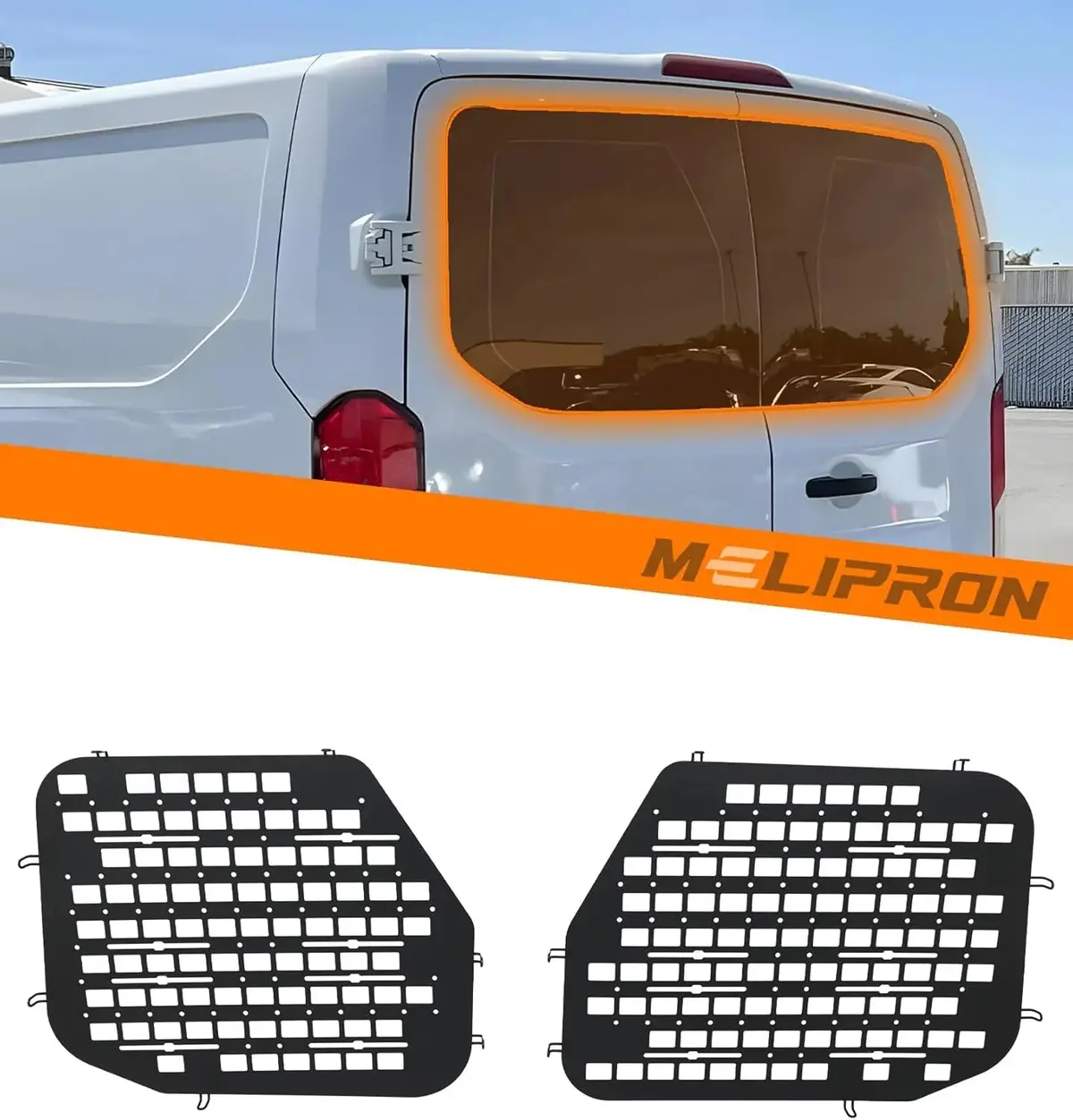 Melipron 2Pcs Molle Panel Security Window Screens For Ford Transit Low Roof Rear Door 1