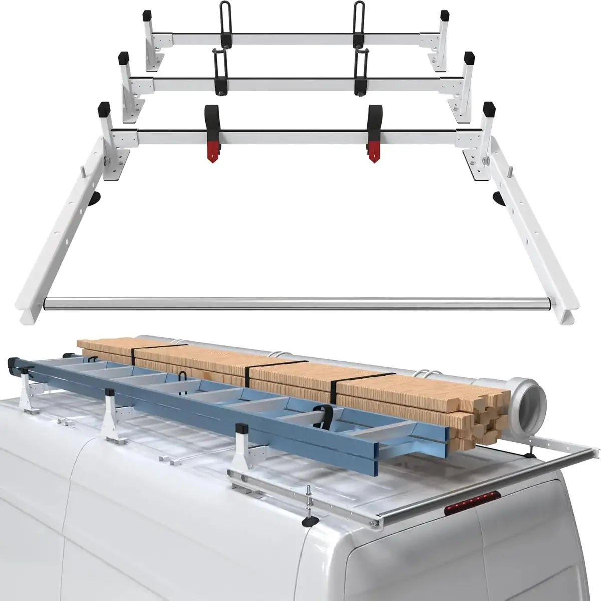 Melipron Van Roof Ladder Racks With Rear Roller Bar For 2011-2025 Nissan Nv 1500 2500 3500 1