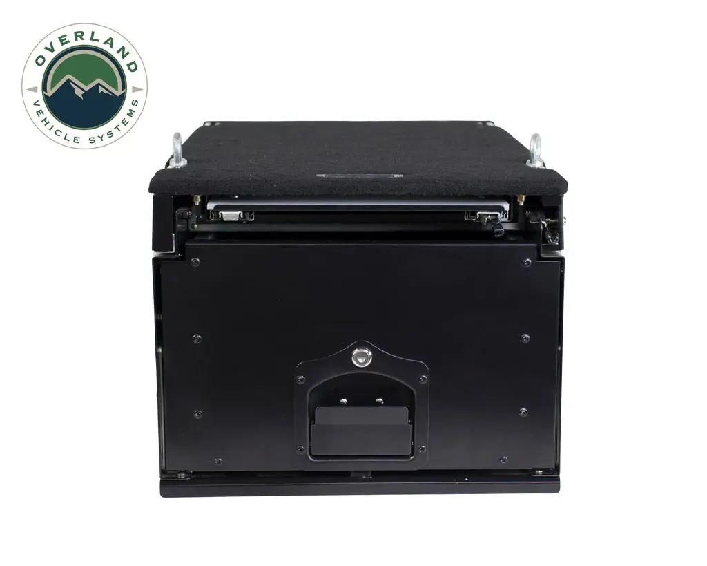Cargo Box With Slide Out Drawer & Working Station Size Black Powder Coat Universal Overland Vehicle Systems 1