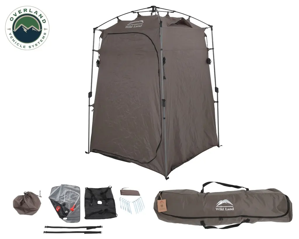 Portable Shower And Privacy Room Retractable Floor, Amenity Pouches 5X7 Foot Quick Set Up Overland Vehicle Systems 1