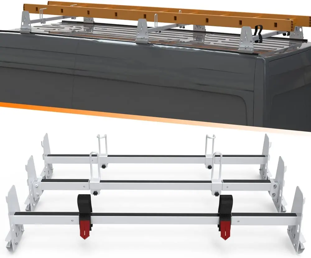 Melipron 3 Crossbars Van Roof Ladder Racks For Chevy Express, Ford E-Series, Gmc Savana 1