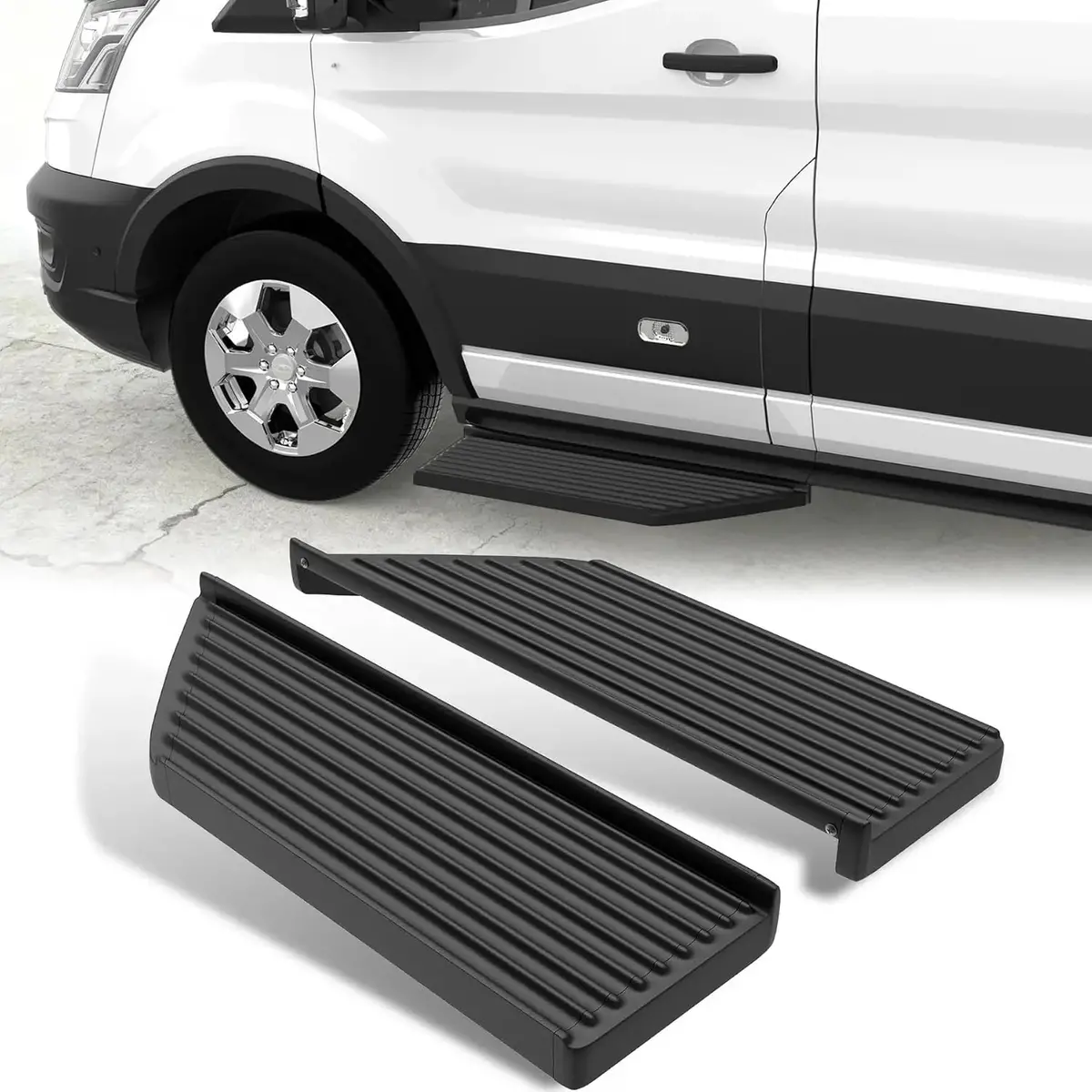Melipron Running Board Fits For Ford Transit 150, 250, 350, Aluminum Rear Side Steps For Van No-Drilling Required 1