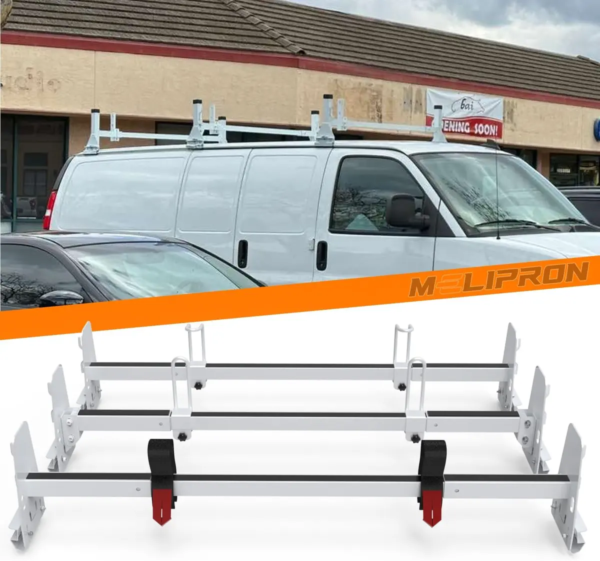 Melipron Universal Van Roof Ladder Racks With Rain Gutters For Ford E-Series/ Chevrolet Express/ Gmc Savana 1
