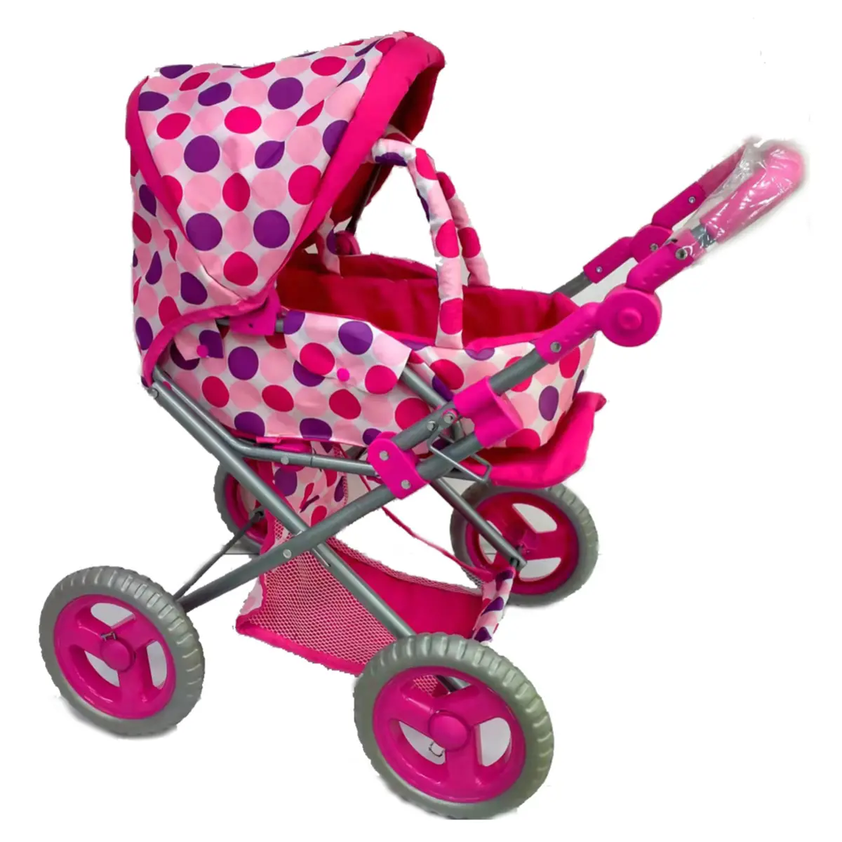 Aussie Baby Lovely Pink Purple Polka Bot Doll Pram With Carry Cot 1