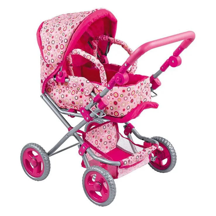 Aussie Baby Lovely Pink Polka Bot Doll Pram With Carry Cot 1