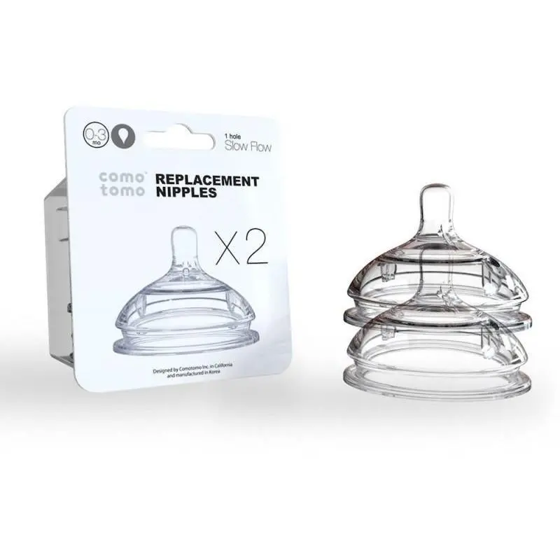 Comotomo Silicone Nipple 2 Pack Slow Flow (1 Hole) - 0-3 Months 1