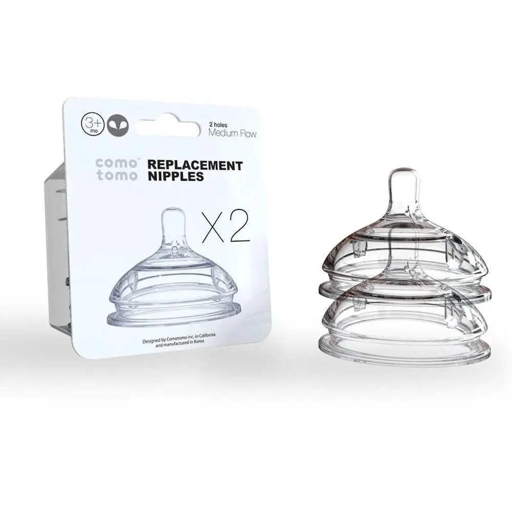 Comotomo Silicone Nipple 2 Pack Medium Flow (2 Holes) - 3-6 Months 1
