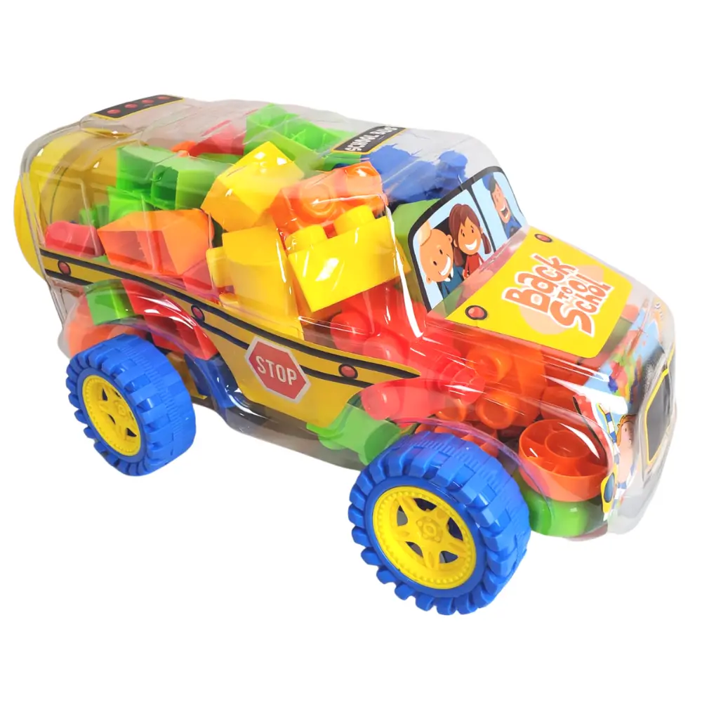 Large Size Building Blocks With School Bus Container For Kids 1