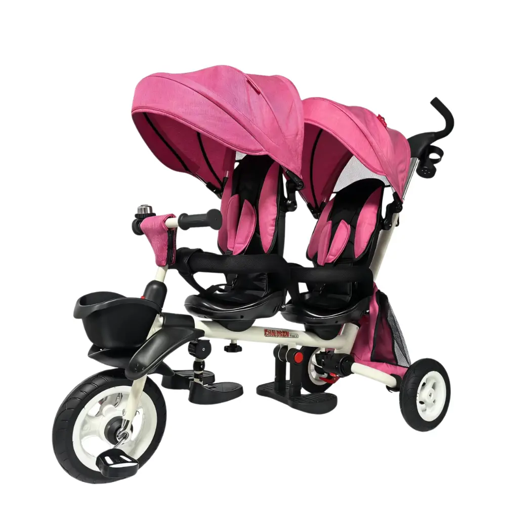 Aussie Baby Foldable Tandem Stroller Trike - Pink 1