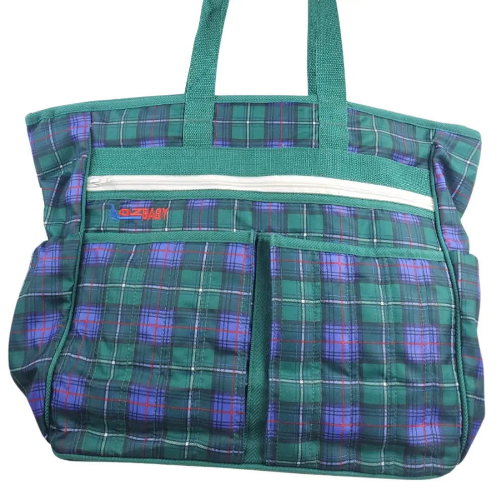 Aussie Baby Large Nappy Bag With Change Mat & Accessory Pouch – Tartan 1