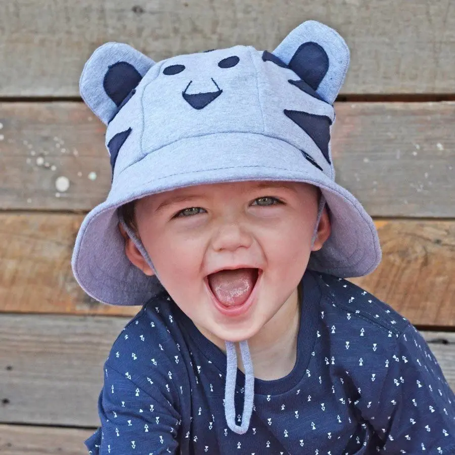 Bedhead Lil' Tiger Baby Bucket Hat With Strap - Grey Marle 1
