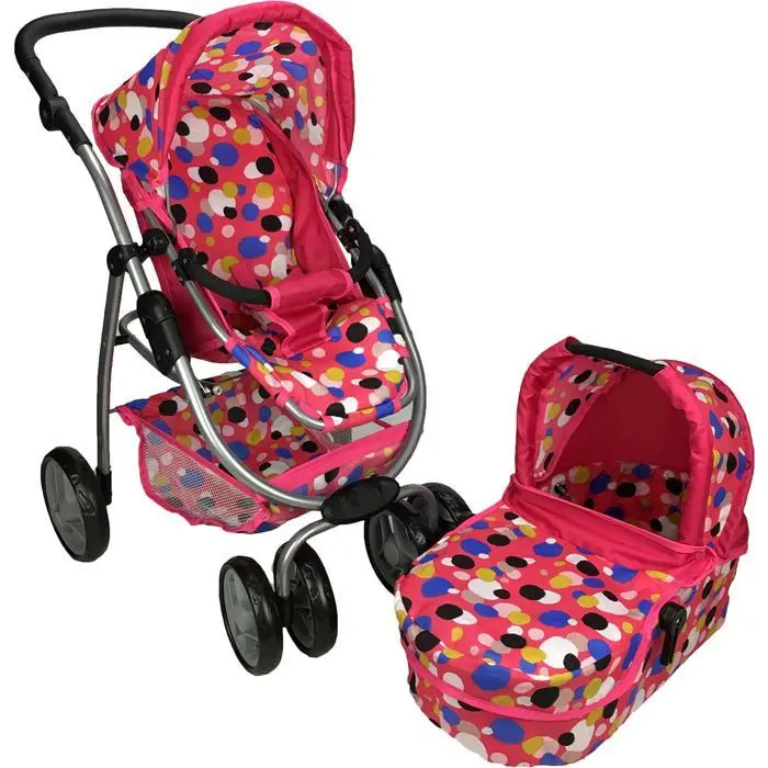 Deluxe Doll Pram With Carry Cot - Polka Dots 1