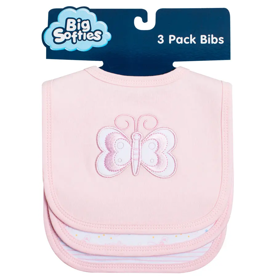Big Softies Applique & Printed Bibs (3 Pack) - Pink 1