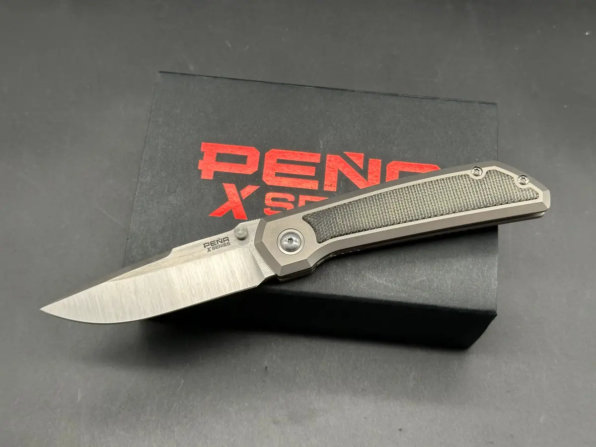 Pena X-Series Mula Drop Point, Belt Satin M390 Blade, Titanium Handles With Black Micarta Inlays 1