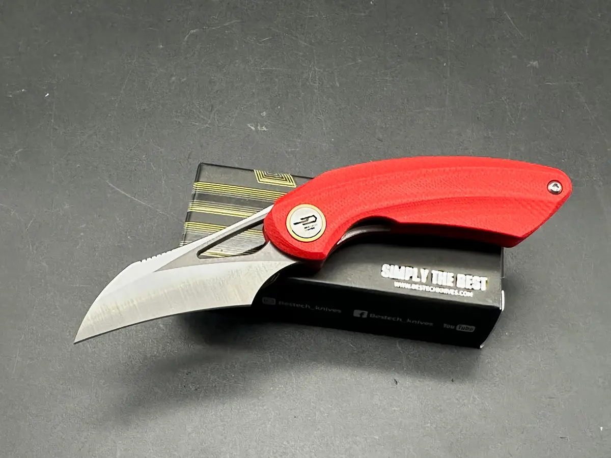 Bestech Bihai Red G10 Handle 14C28n Plain Edge Grey Dlc Satin 1