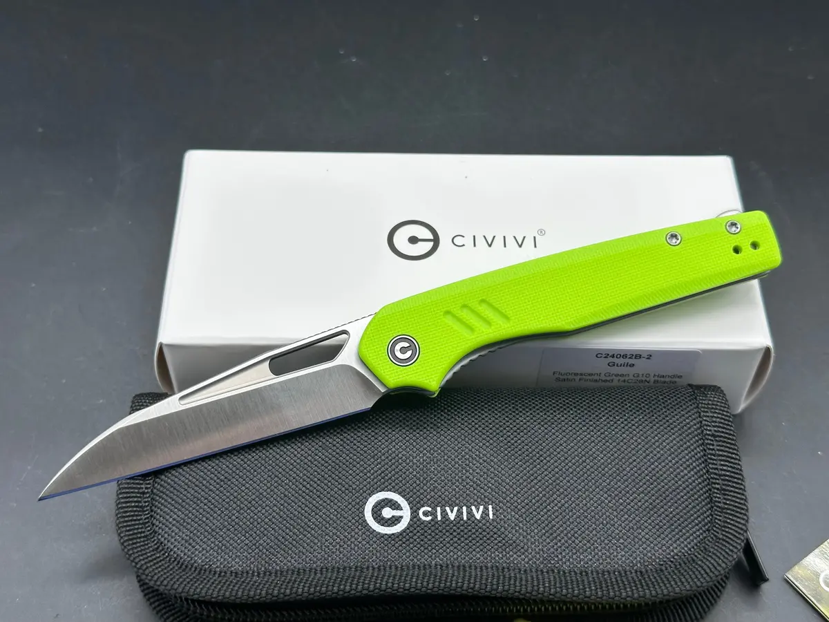 Civivi Guile Fluorescent Green G10 Handle 14C28n Plain Edge Satin Finish 1