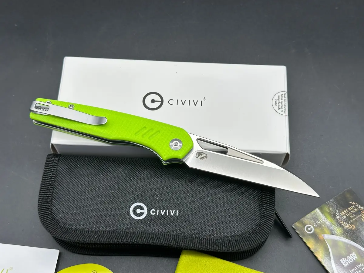 Civivi Guile Fluorescent Green G10 Handle 14C28n Plain Edge Satin Finish 2