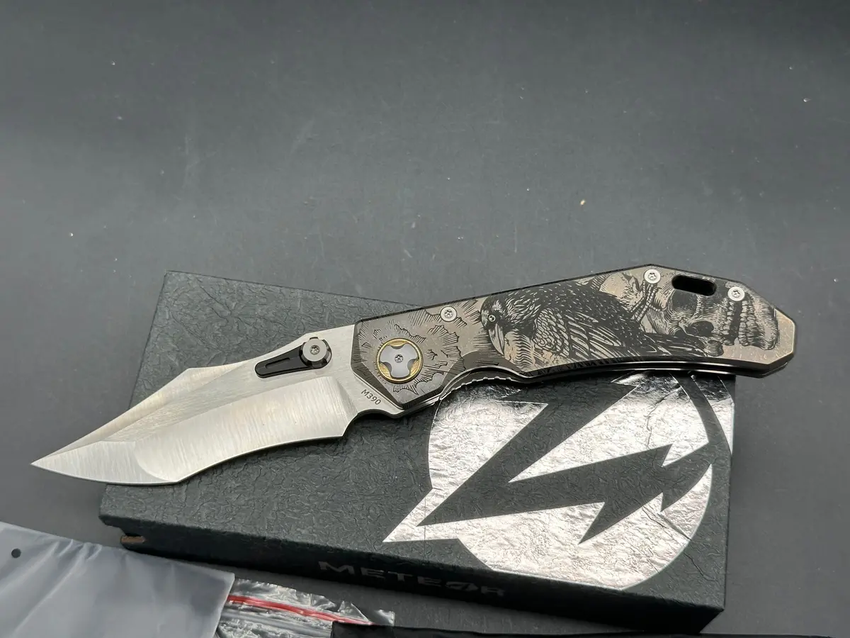 Meteor Knives Raven-Hurricane Titanium Handle W/M390 Blade 1