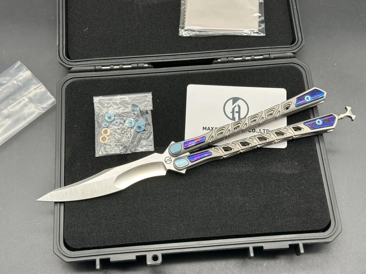 Maxace Skeleton Ii Balisong M390 Steel Blade Titanium Handles 1
