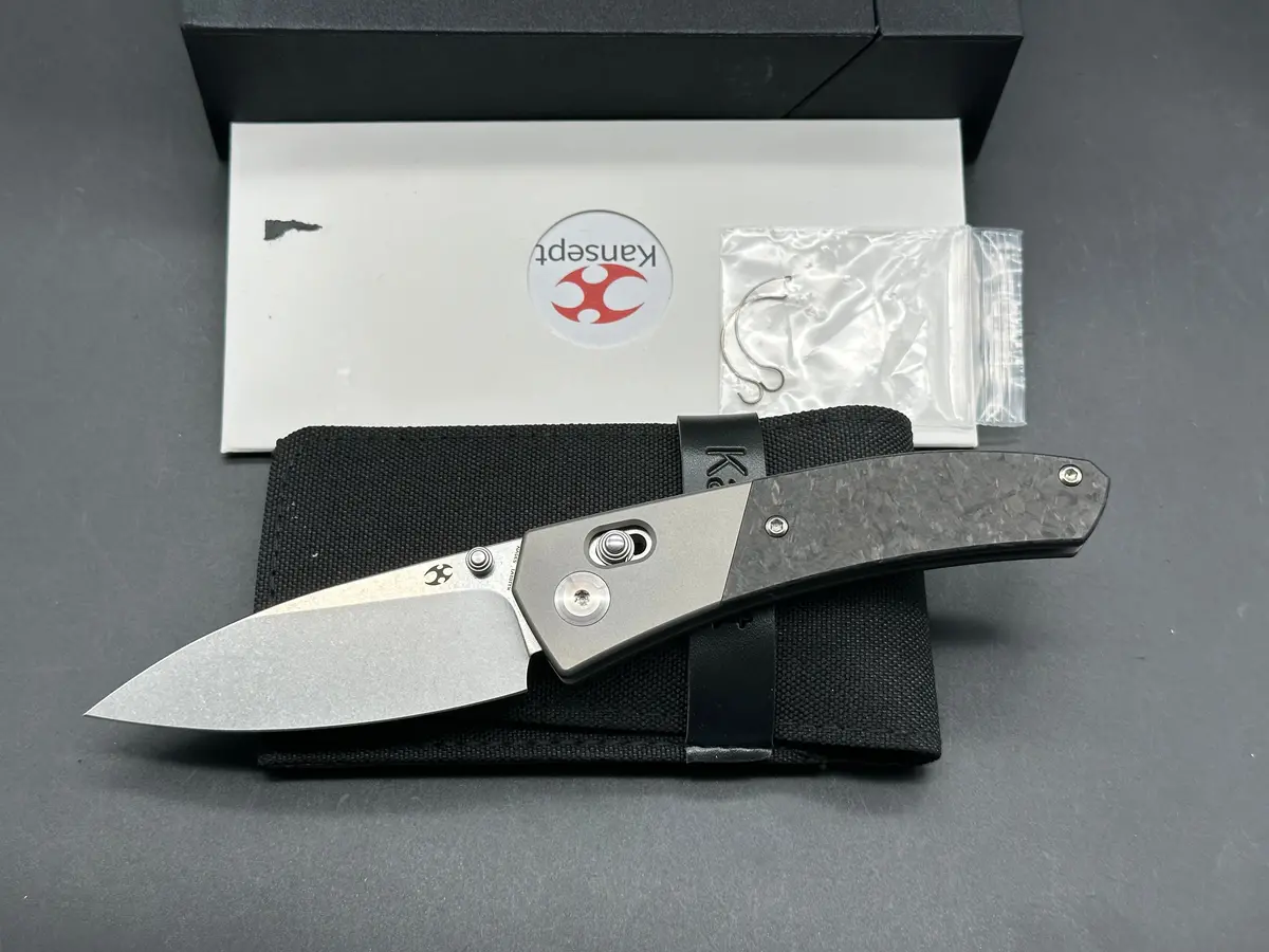 Kansept Dako Titanium/Shred Carbon Fiber Handle S35vn Plain Edge Stonewash Finish 1