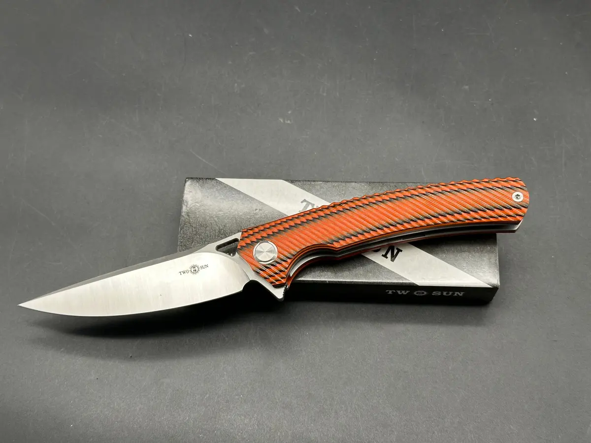 Twosun Folding Knife Black/Orange G10 Handle D2 Plain Edge Ts81-Or 1