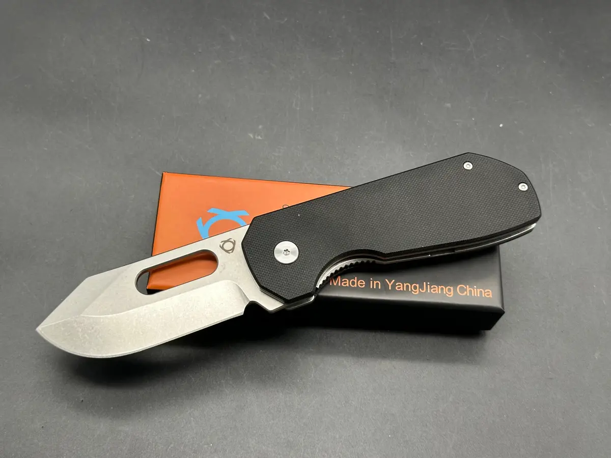 Sixleaf Sl-38 Folding Knife Black G10 Handle M390 Plain Edge Stonewash Finish 1