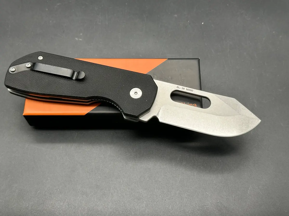 Sixleaf Sl-38 Folding Knife Black G10 Handle M390 Plain Edge Stonewash Finish 2