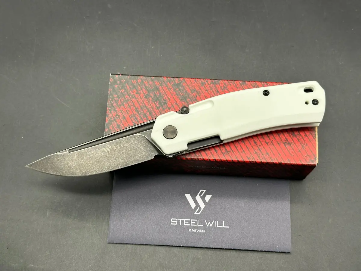 Steel Will Fjord Liner Lock Knife White G-10 (3.5" Black Stonewash) 1