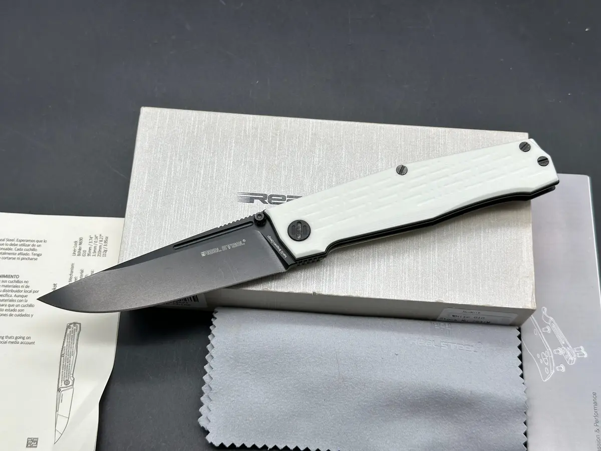 Real Steel Rokot Liner Lock Knife White G-10 (3.6" Black N690) 1