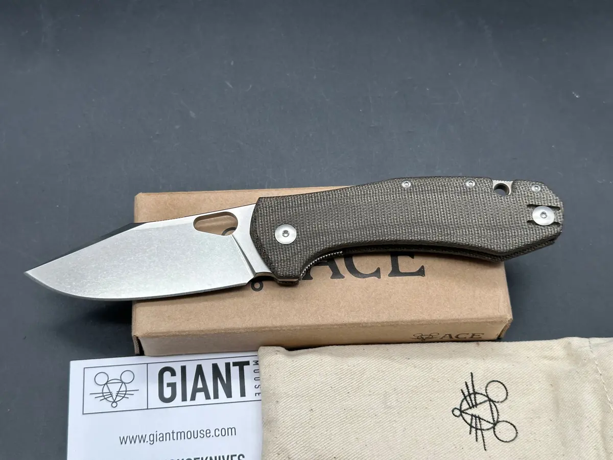 Giantmouse Ace Grand 3.3125" Elmax Stonewash Blade With Green Canvas Micarta Scales 1