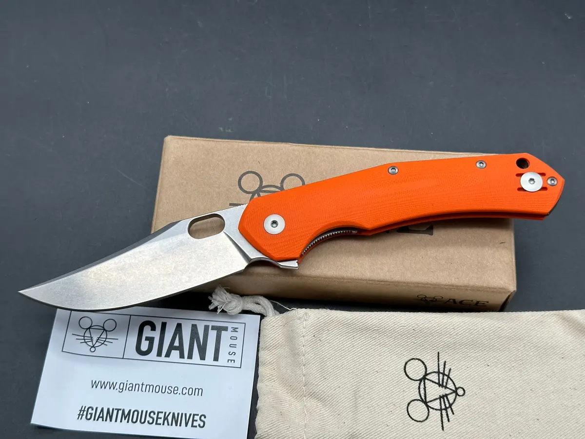 Giantmouse Ace Jutland 3.35" Elmax Superclean Stonewash Blade With Orange G10 Scales 1