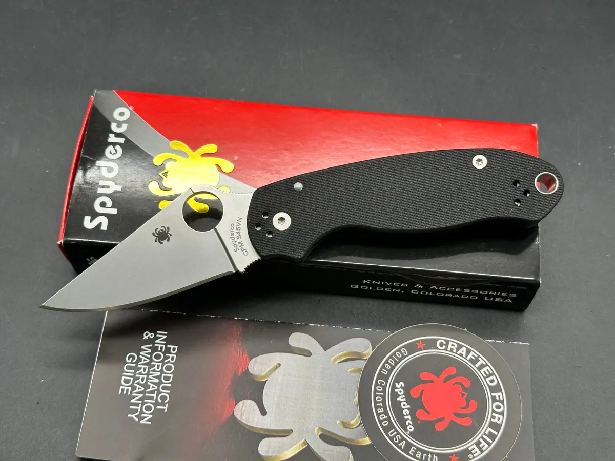 Spyderco Para 3, 2.93" Cpm S45vn Stonewash Blade With Black G10 Scales. 1