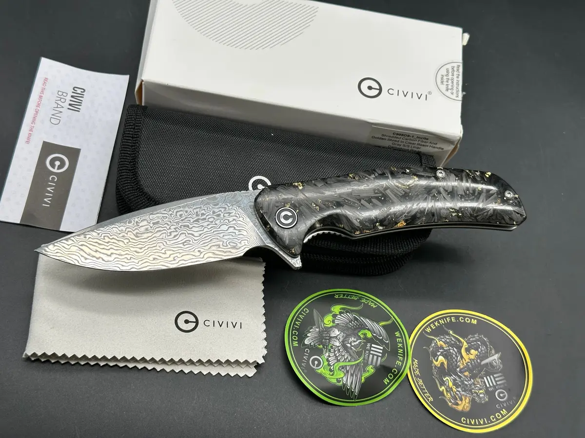 Civivi Incite Shredded Carbon Fiber And Golden Shred In Clear Resin 1