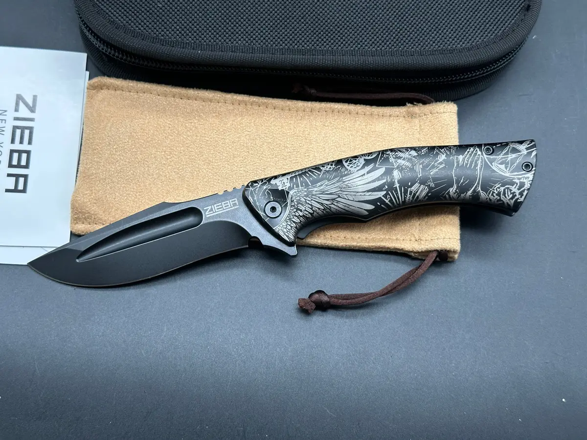 Michael Zieba/Jason Knight S5 Flipper Knife 3.5" M390 Black Drop Point Blade 1
