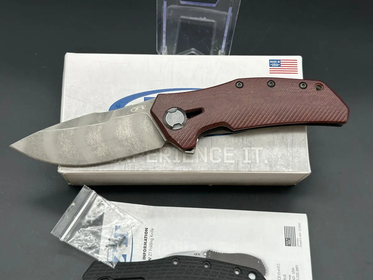Zero Tolerance Zt0308blkts Battle Stars & Stripes  Custom With Red Micarta Scale By Lmf Knife 1