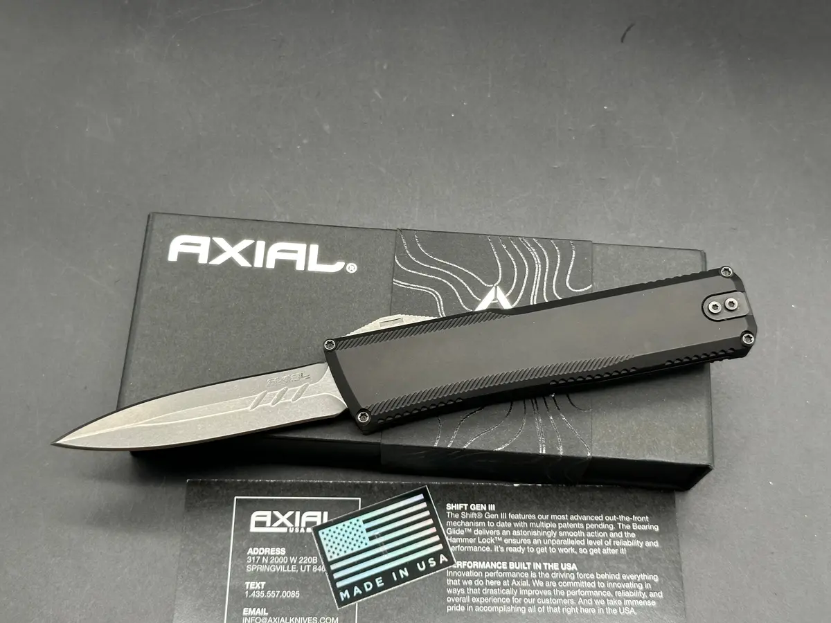 Axial Shift Otf Double Edge, Stonewashed S35vn Blade, Plain Black Anodized Aluminum Handles 1