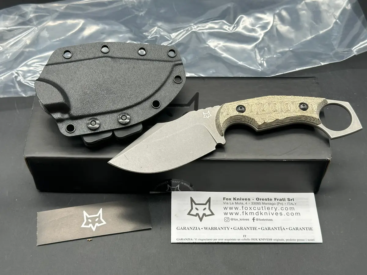 Fox Knives Monkey Thumper Fixed Blade Knife Od Green Micarta (3.5" Stonewash) 1