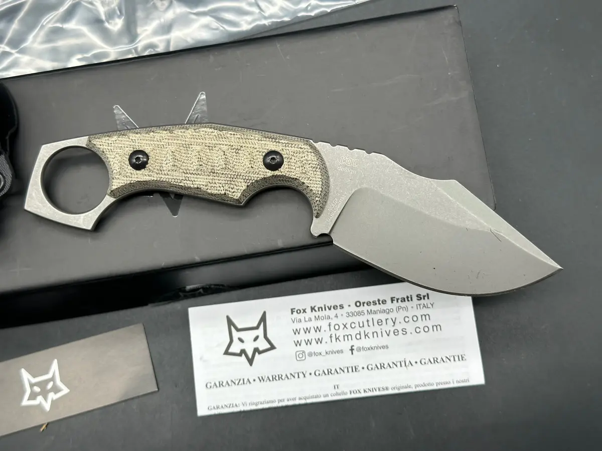 Fox Knives Monkey Thumper Fixed Blade Knife Od Green Micarta (3.5" Stonewash) 2
