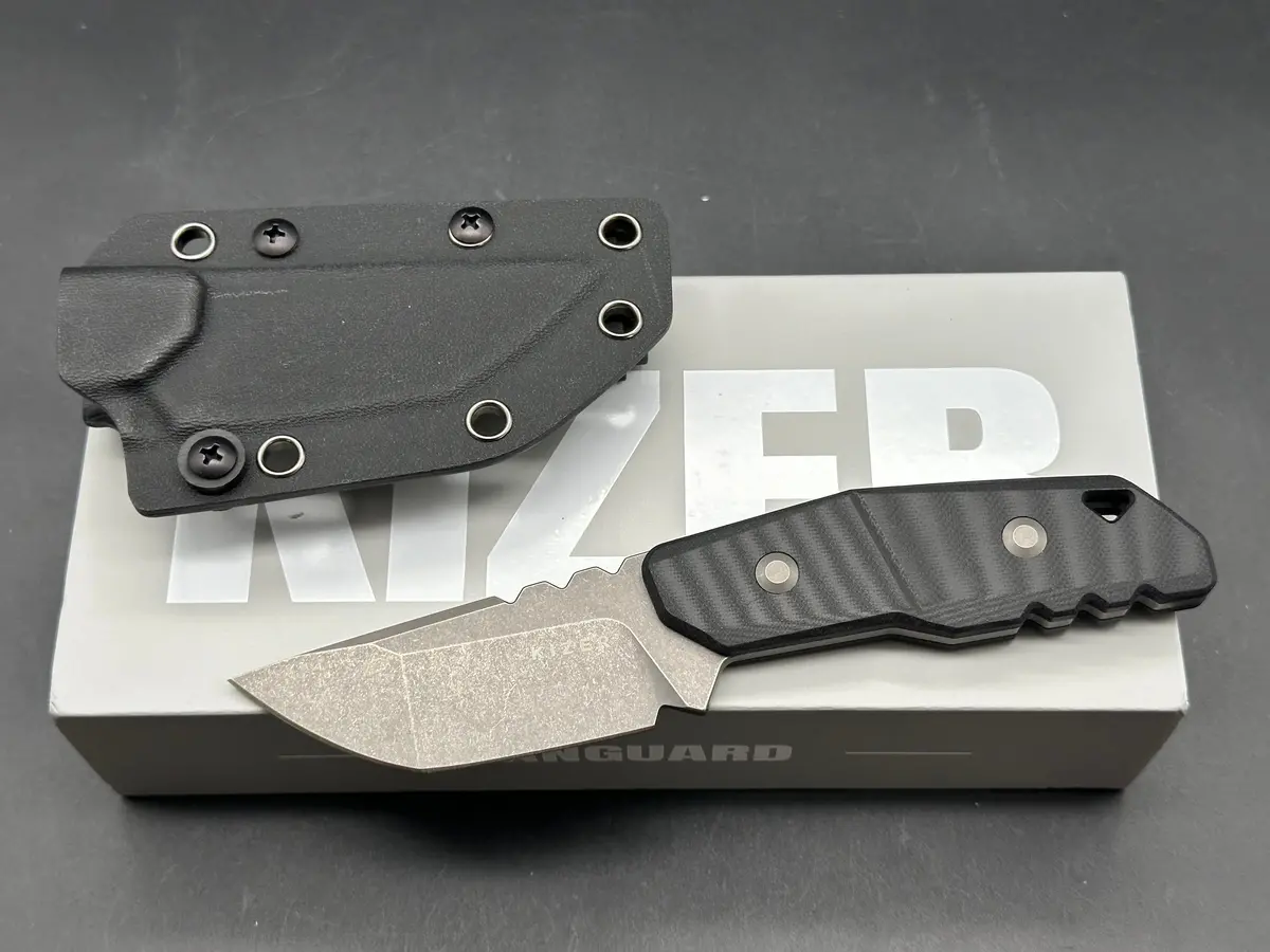 Kizer Quartz Fixed Blade Knife Black G10 Handle Aeb-L Tanto Plain Edge Gray Stonewash Finish 1