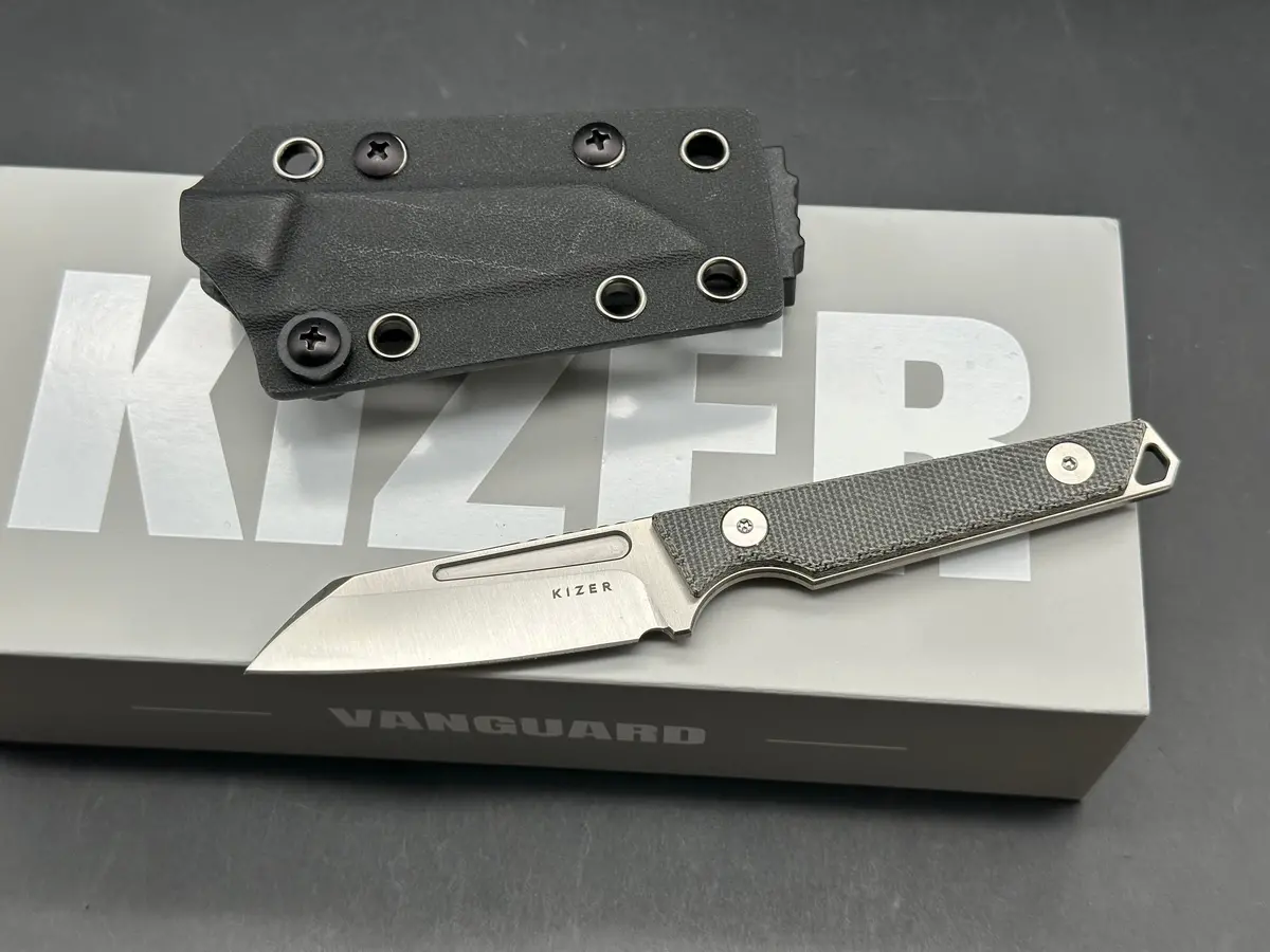 Kizer Phasmids Fixed Blade Knife Black Micarta Handle Aeb-L Sheepsfoot Plain Edge Satin Finish 1