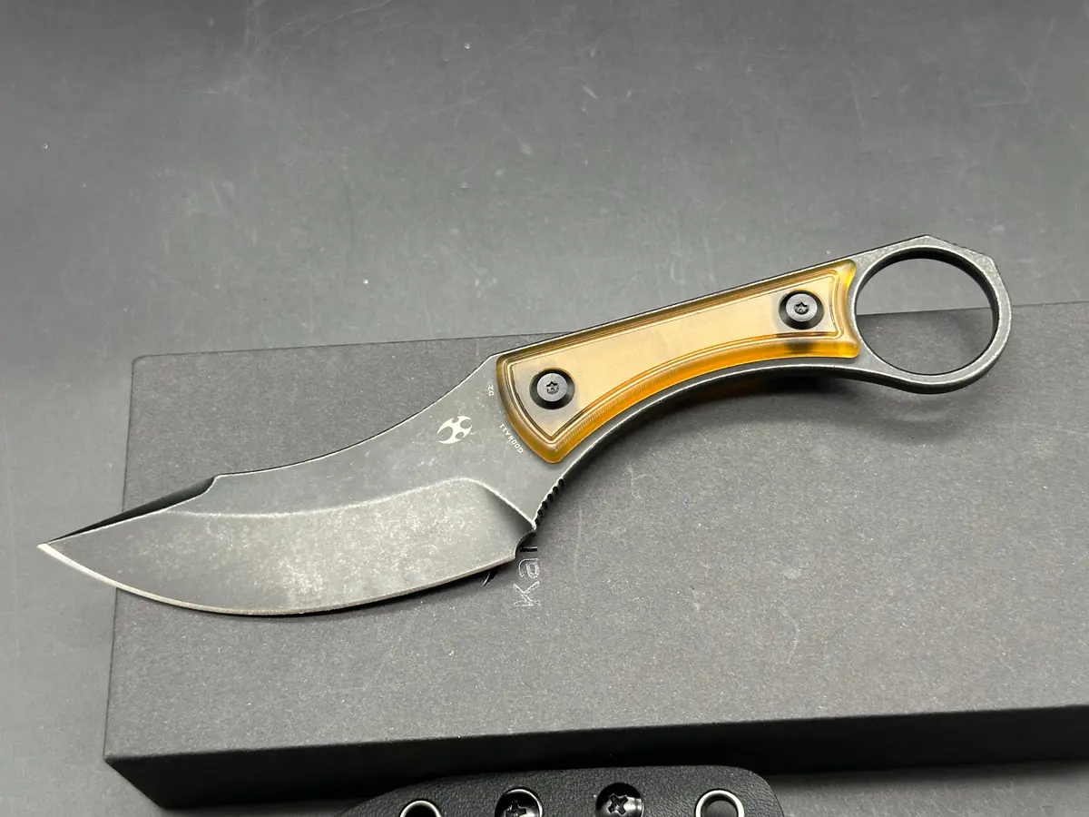 Kansept Niko Fixed Knife Amber Pei Handle (3.54'' Blackwash D2 Blade ) 1