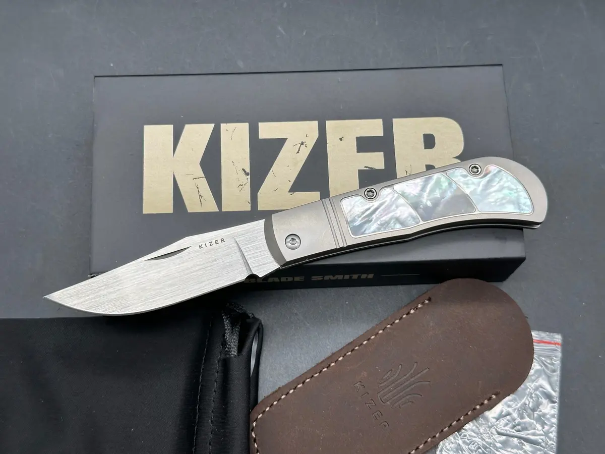 Kizer Trestle Pearl Titanium Handle S45vn Clip Point Plain Edge 1