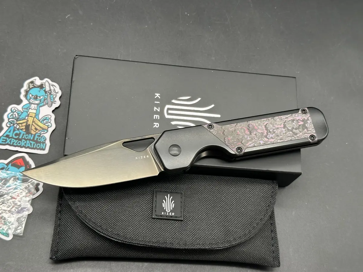 Kizer Militaw Black/Purple Haze Titanium/Fat Carbon Handle S45vn Drop Point 1